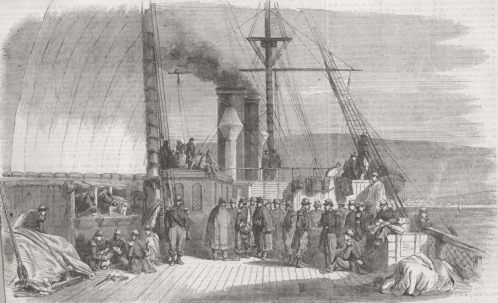 ITALY. French Transport, L'Euphrate, off Messina 1855 old antique print